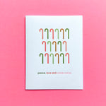 PEACE LOVE AND CANDY CANE LETTEPRESS HOLIDAY GIFT CARD CHRISTMAS