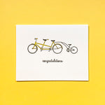 NEW BABY TANDEM BIKE LETTERPRESS GREETING CARD